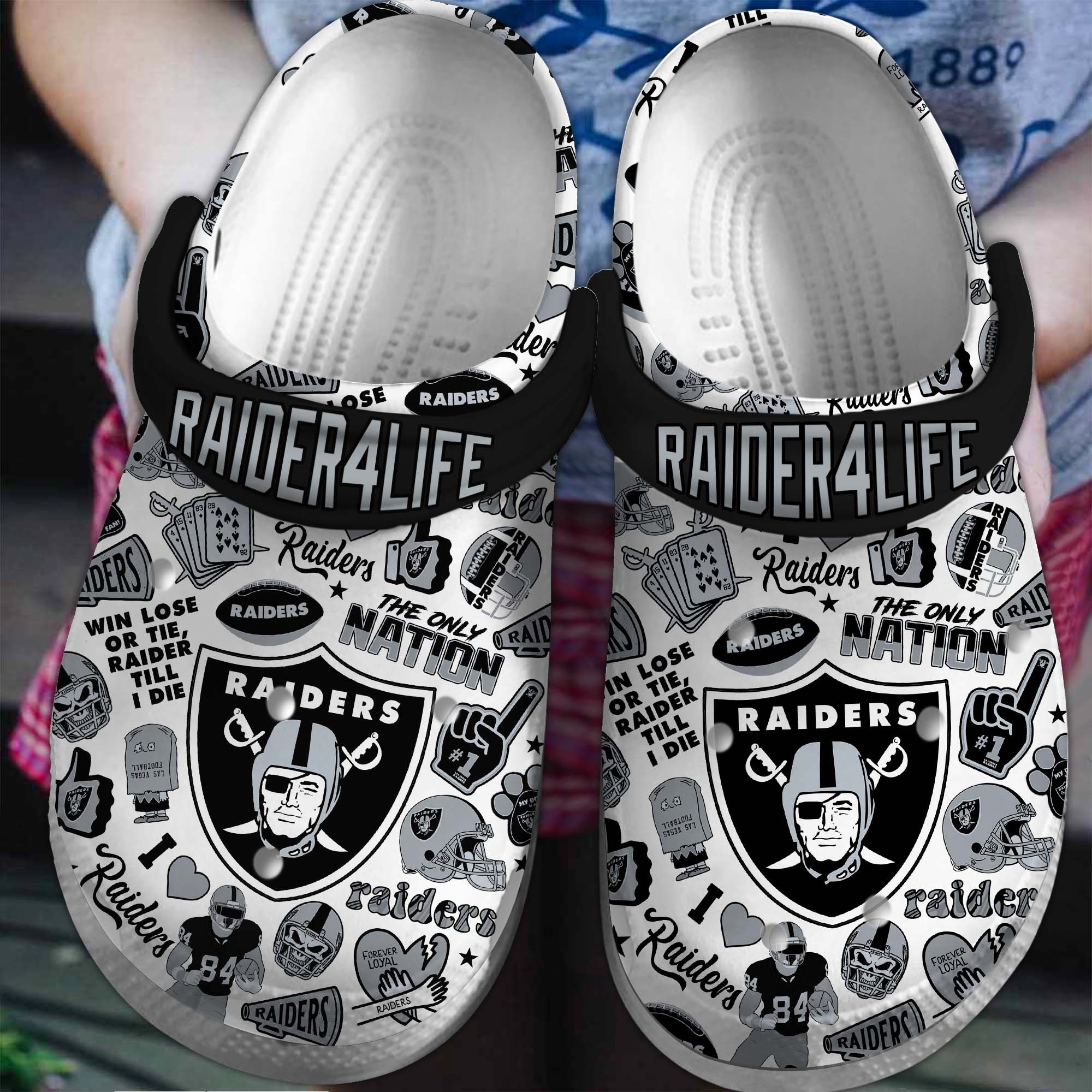 Las Vegas Raiders Nfl Sport Crocs, Las Vegas Raiders Comfortable For Men Women And Kids 6