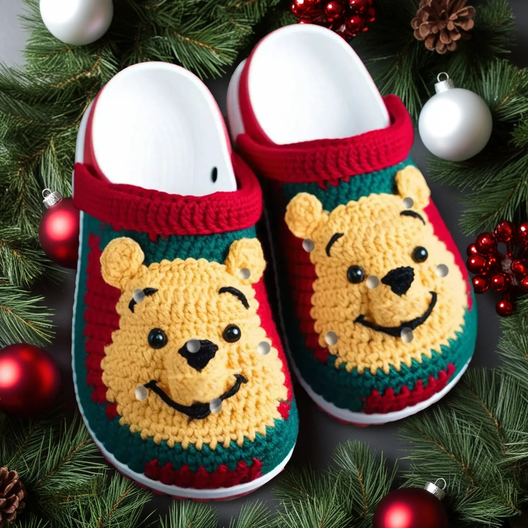 Knit Effect Winnie The Pooh Cartoon Crocs, Knit Effect Winnie Comfortable For Men Women And Kids 24