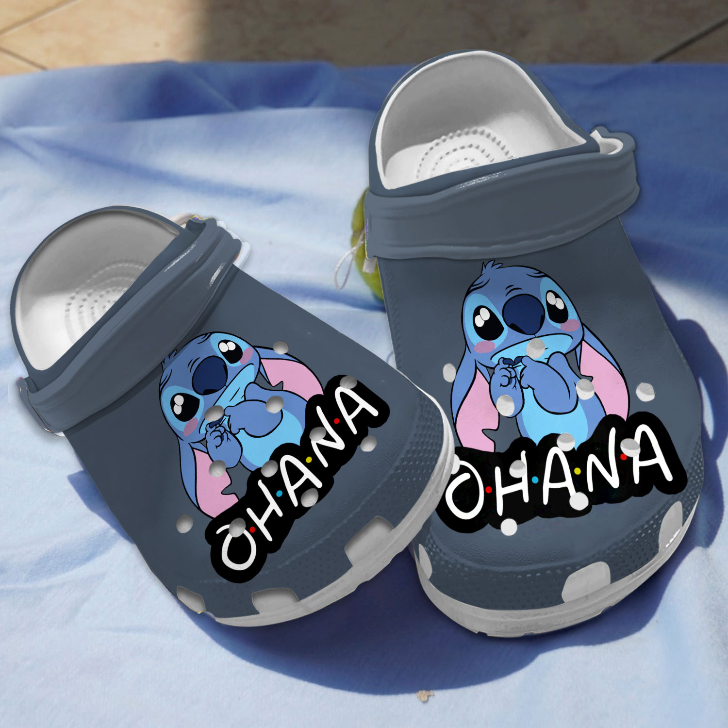 Cute Ohana Stitch Cartoon Denim Crocs, Cute Ohana Stitch Comfortable For Men Women And Kids
