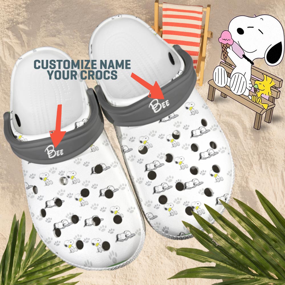 Custom Name Snoopy Icon White Crocs Shoes, Custom Name Snoopy Comfortable For Men Women And Kids