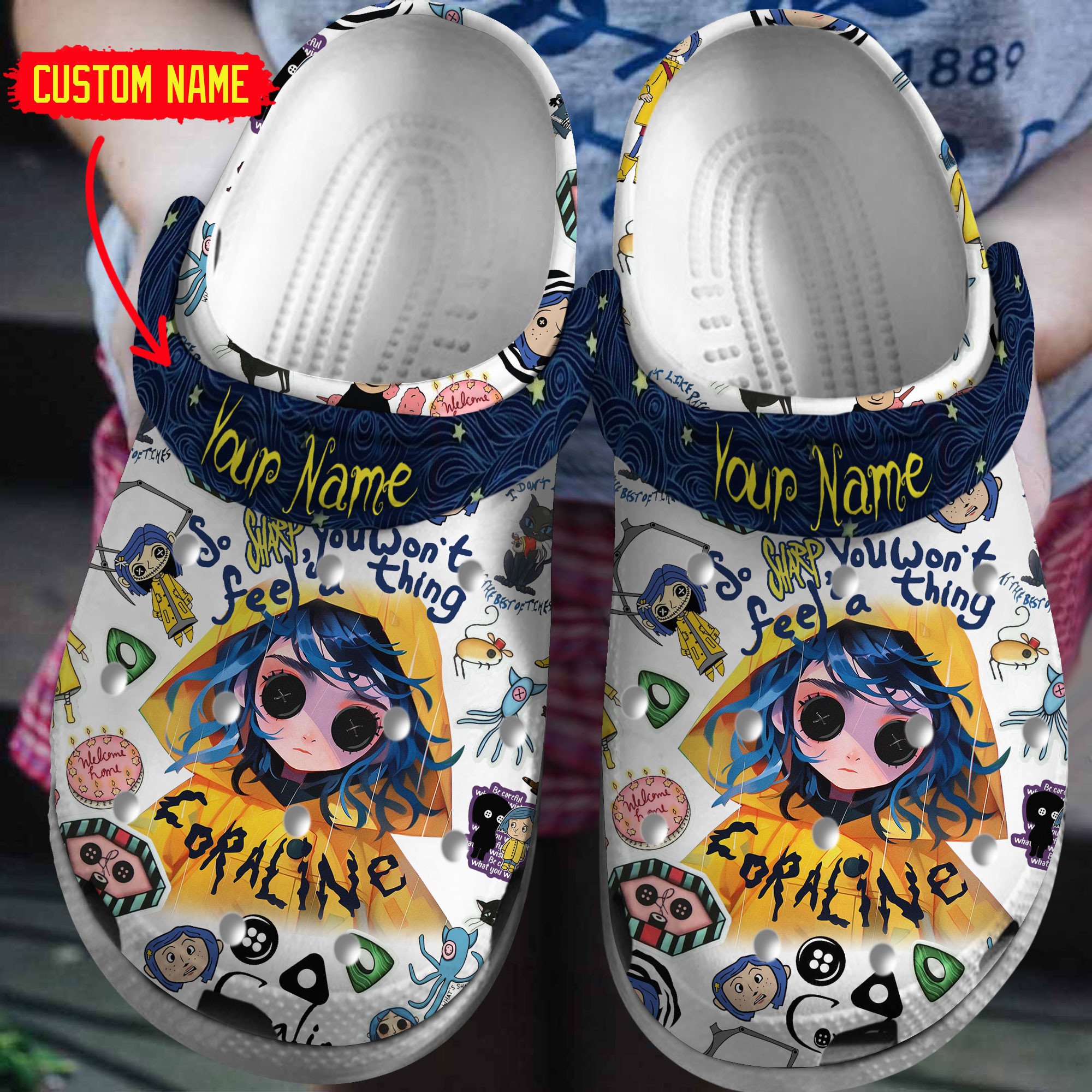 Coraline Cartoon Crocs, Coraline Comfortable For Men Women And Kids 44