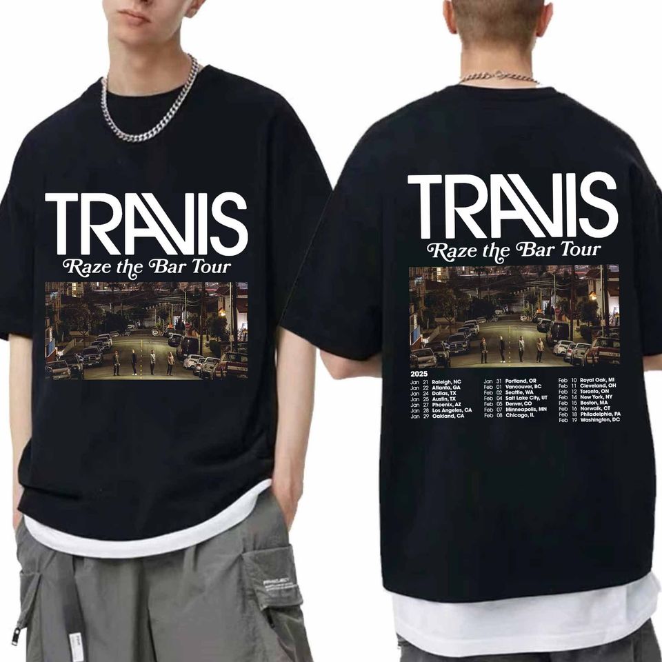 New Travis – Raze The Bar 2025 Tour Double Sided Shirt, Travis Band Fan Shirt, Travis Band Gift