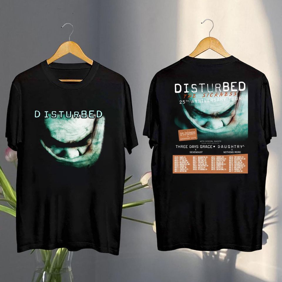 New Disturbed 2025 Tour Shirt, Disturbed The Sickness 25Th Anniversary Tour 2025 Merch Shirt, Disturbed Band Merch Shirt