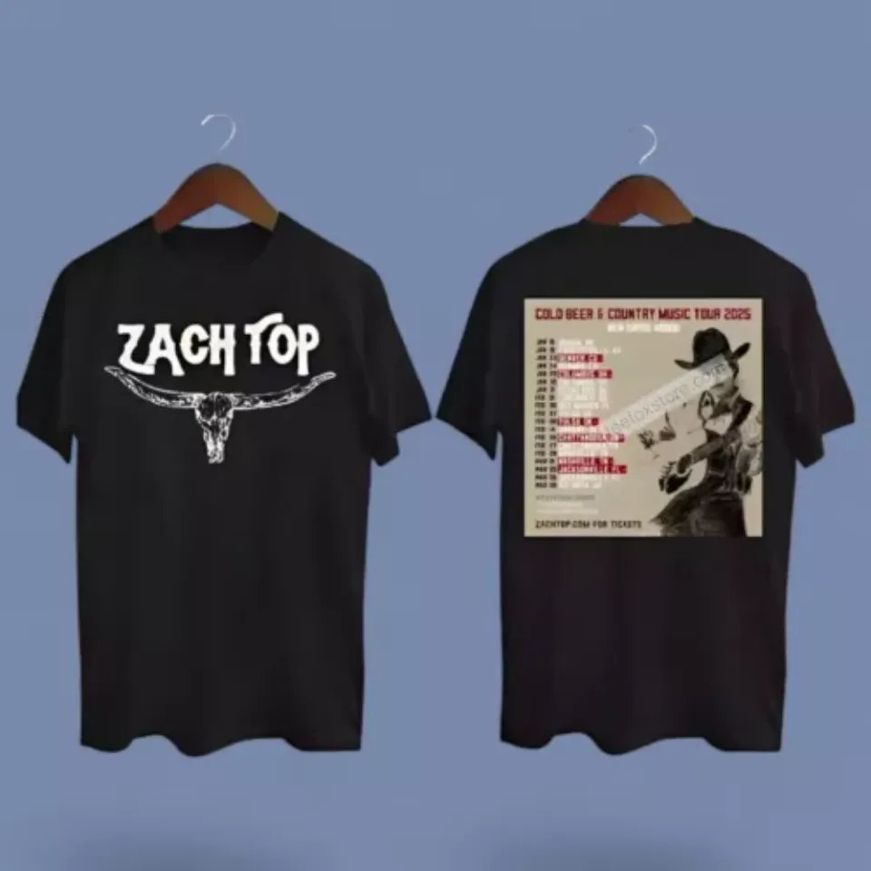 New Zach Top Cold Beer & Country Music Tour 2025 Black Shirt