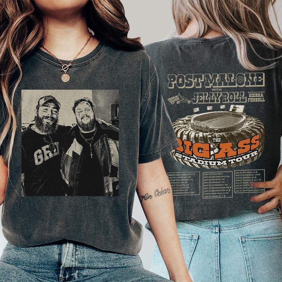 New Post Malone 2 Side Rap Merch Shirt, Posty Jelly Tour Vintage Bootleg 90S, Tour 2025 Western Music Gift Unisex Shirt