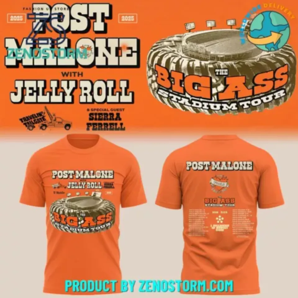 New Post Malone With Jelly Roll And Sierra Ferrell The Big Ass Stadium Tour 2025 Shirt