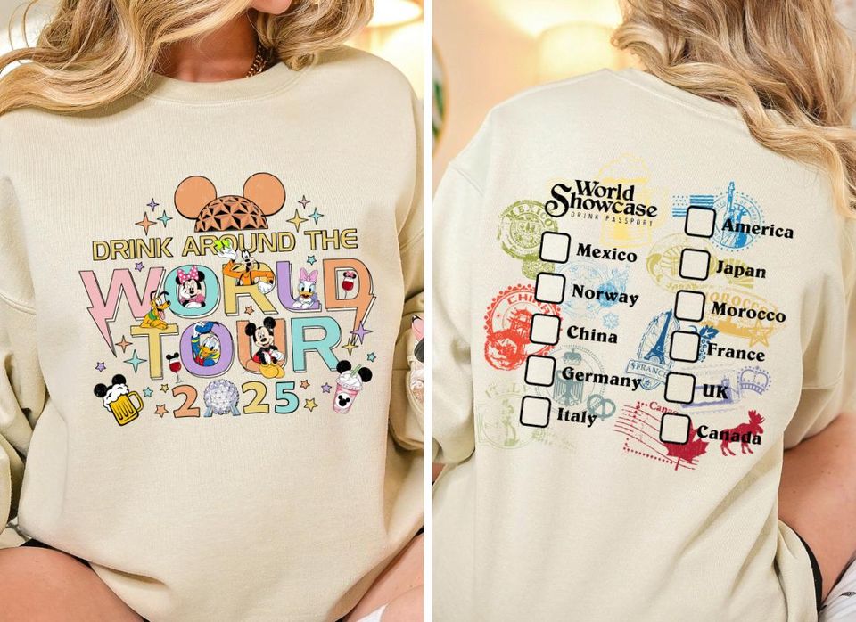 New Epcot World Tour 2025 Shirt, Two Sided Epcot World Showcase Shirt