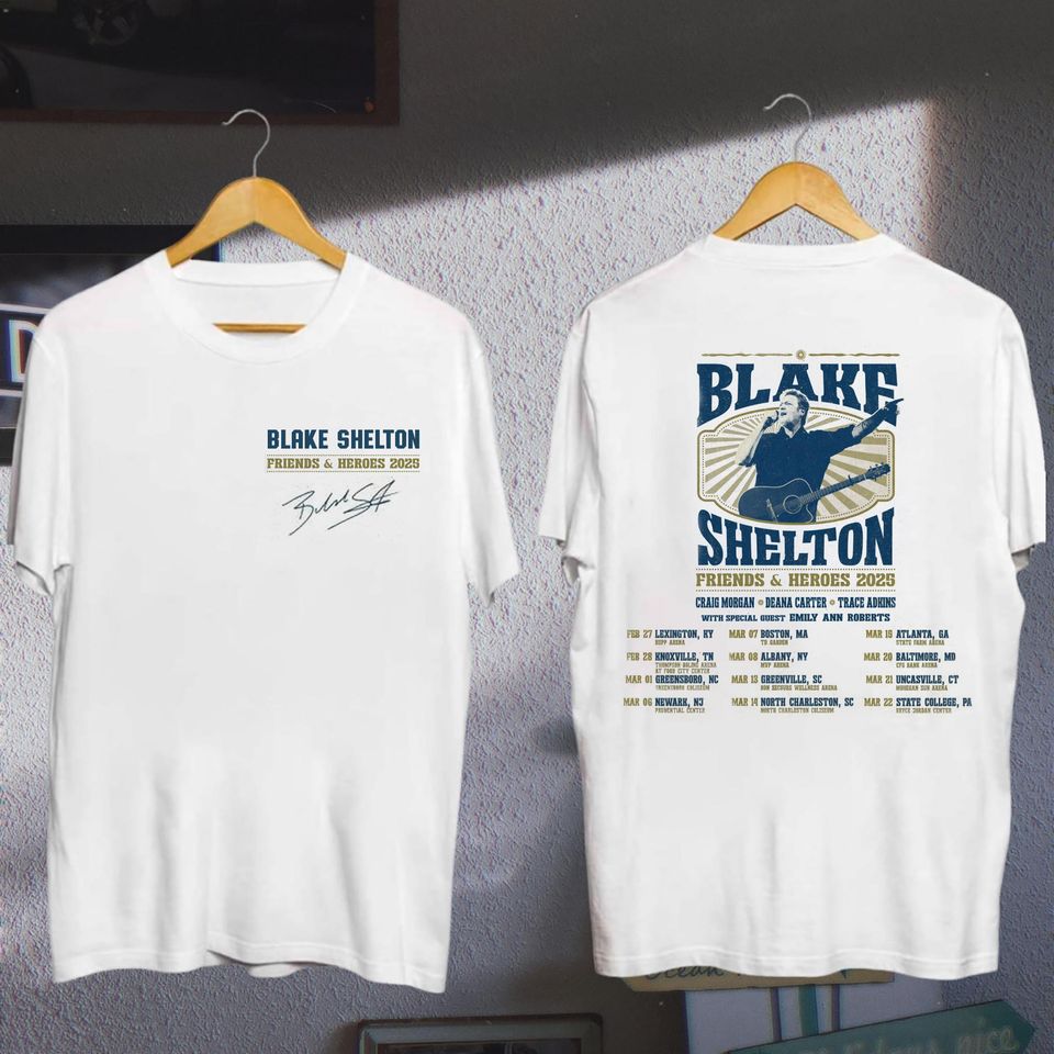 New Blake Shelton Tour 2025 Fan Shirt, Blake Shelton Friends & Heroes Tour 2025 Shirt, Friends And Heroes Tour Merch