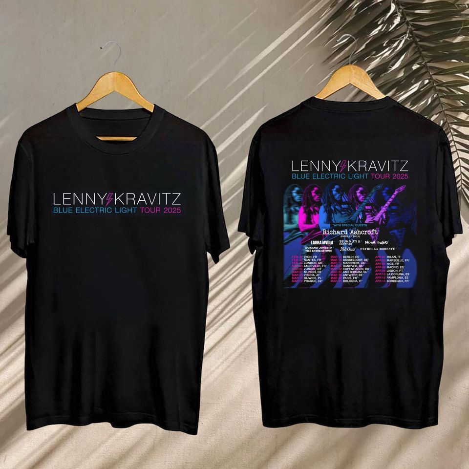 New Lenny Kravitz 2025 Concershirt, Lenny Kravitz Blue Electric Light Tour 2025 Shirt, Lenny Kravitz Shirt