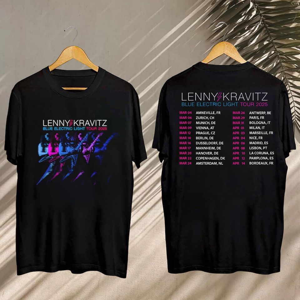 New Lenny Kravitz Shirt, Lenny Kravitz Blue Electric Light Tour Shirt, 2025 Lenny Kravitz Blue Electric Light Tour Shirt
