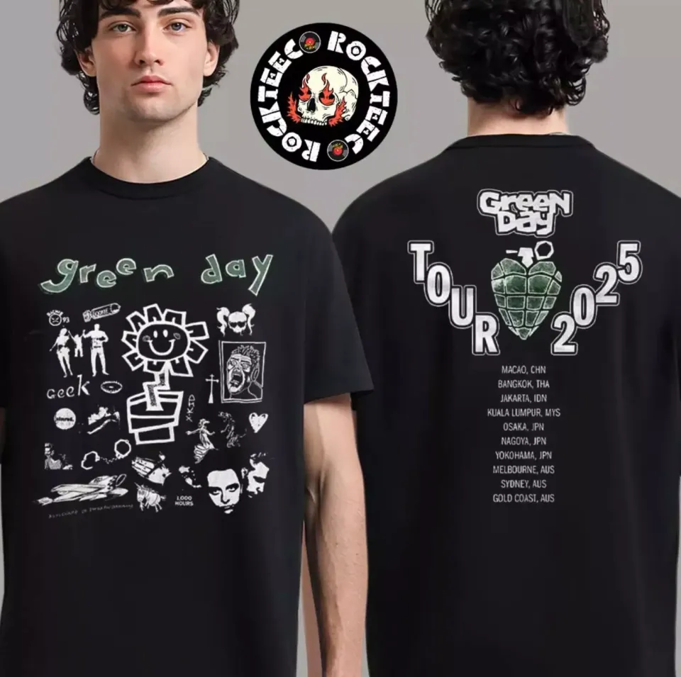 New Green Day Tour 2025 Asia And Australia Tour Merch Two Sides Unisex Shirt