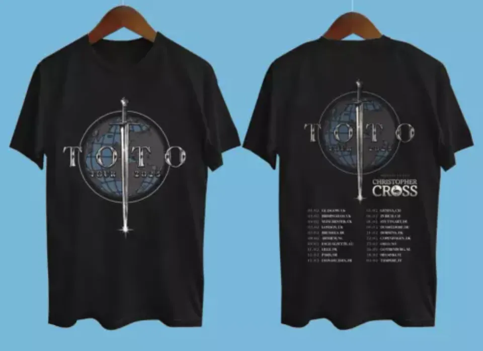 New New Toto Band 2025 Tour 2 Side Short Sleeve Cotton Black All Size Shirt