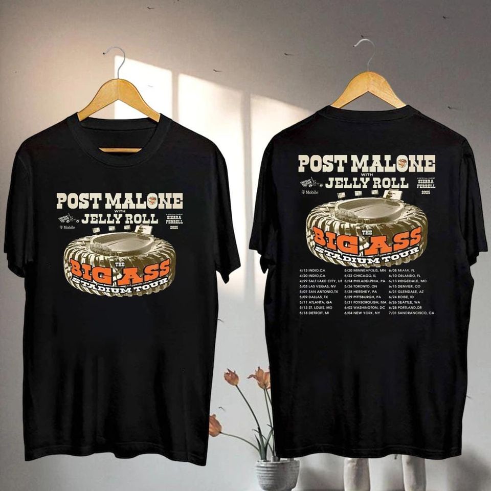 New Post Malone Big Ass Stadium Tour 2025 Shirt, Post Malone And Jelly Roll Shirt, Post Malone Fan Shirt