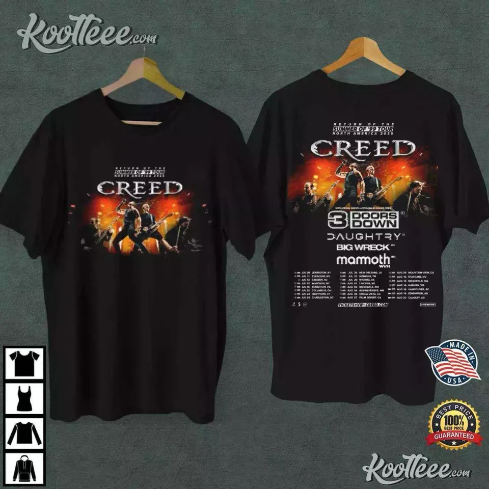 New Creed Band 2025 Summer Of 99 Tour Merch 2-Sided Shirt