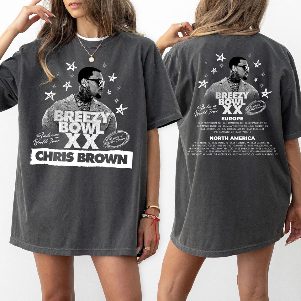 New Chris Brown Breezy Bowl Xx Tour 2 Sided Shirt, Chris Brown Album Shirt, Chris Brown Fan Gift