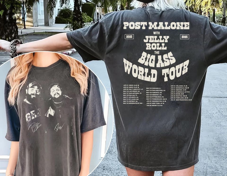 New Post Malone X Jelly Roll 2025 Tour Shirt, Double-Sided Concert Shirt, Big Ass World Tour Merch