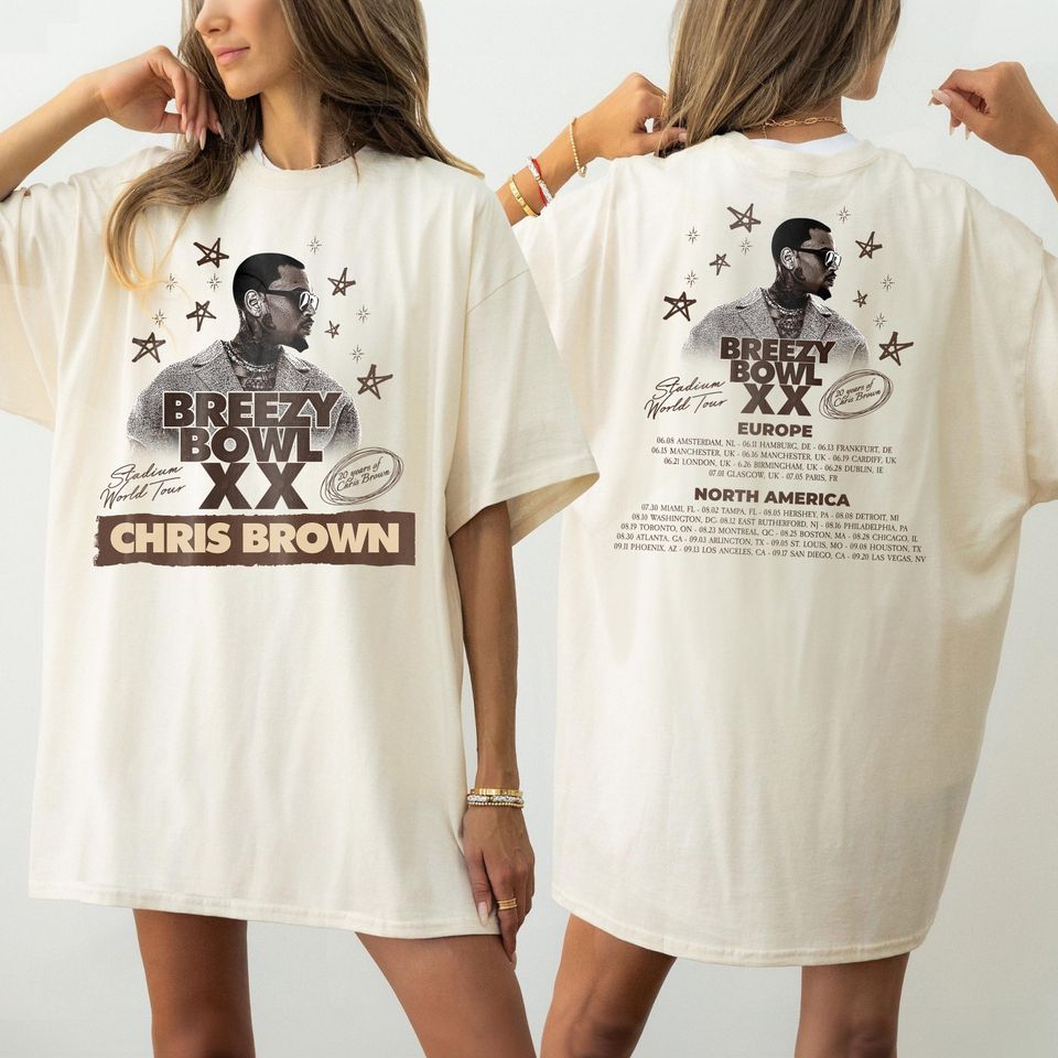 New Chris Brown Breezy Bowl Xx Tour 2 Sided Shirt, Chris Brown Album Shirt, Chris Brown Fan Gift
