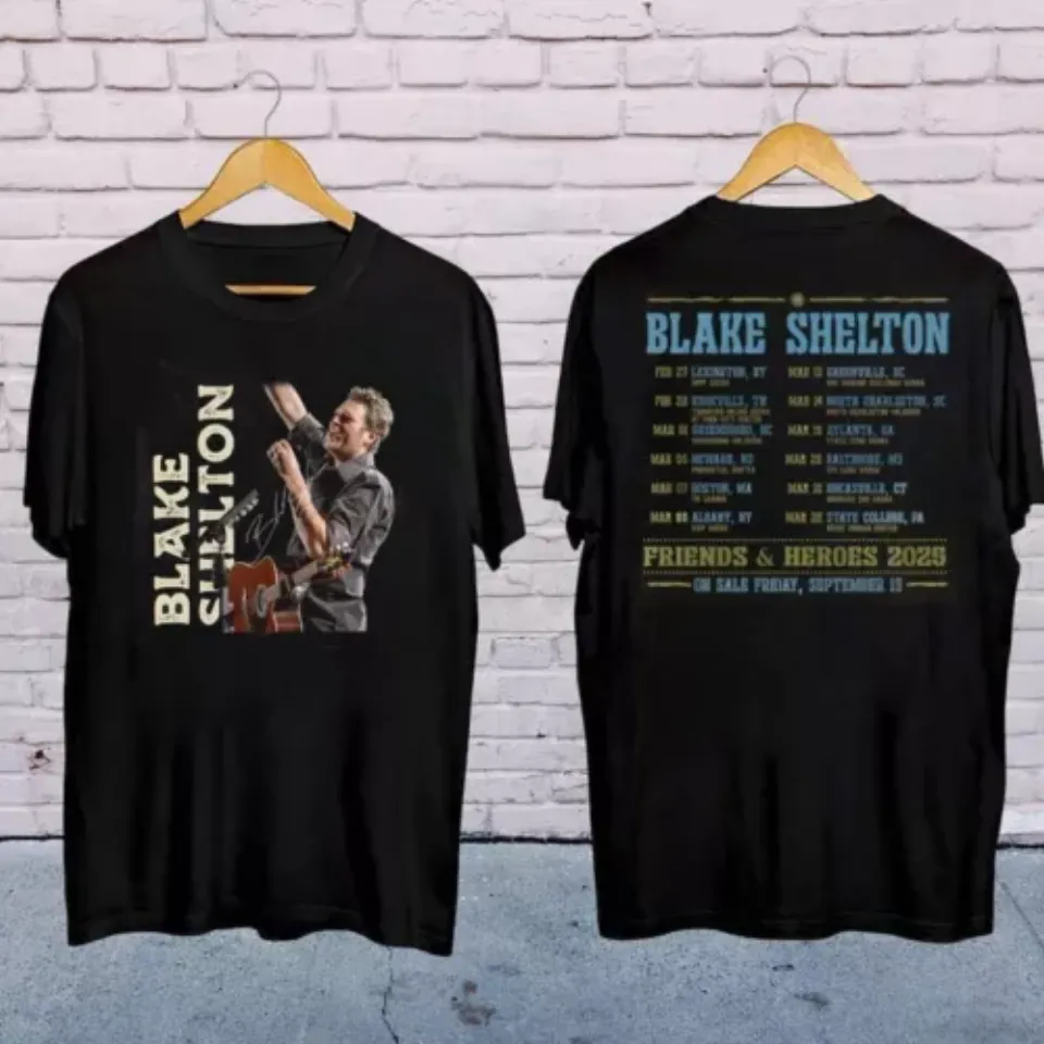 New Blake Shelton Friends And Heroes Tour 2025 Black Shirt