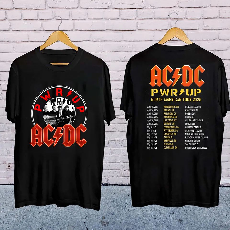 New 2025 Ac-Dc Pwr Up World Tour Shirt, Rock Band Ac-Dc Graphic Shirt
