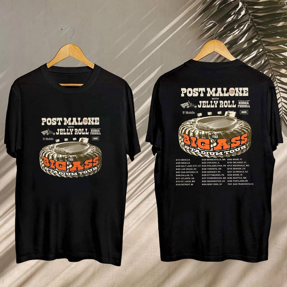 New Post Malone Big Ass Stadium Tour 2025 Shirt, Post Malone And Jelly Roll Shirt, Post Malone Fan Shirt
