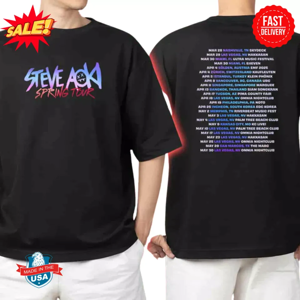New Steve Aoki Spring Tour 2025 Tour Dates Print On Back Classic Shirt S-5Xl