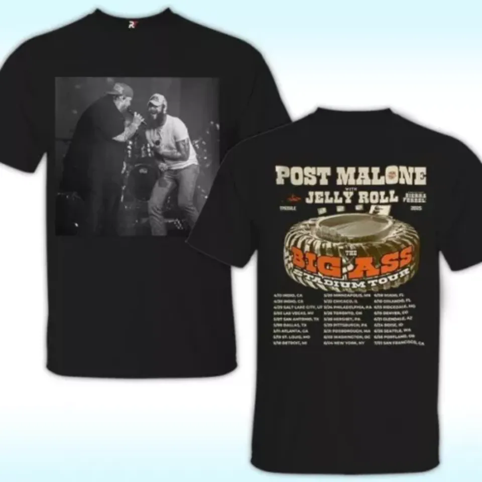 New Post Malone Tour 2025, Big Ass Stadium Tour And Jelly Roll Merch For Men, Women Shirt