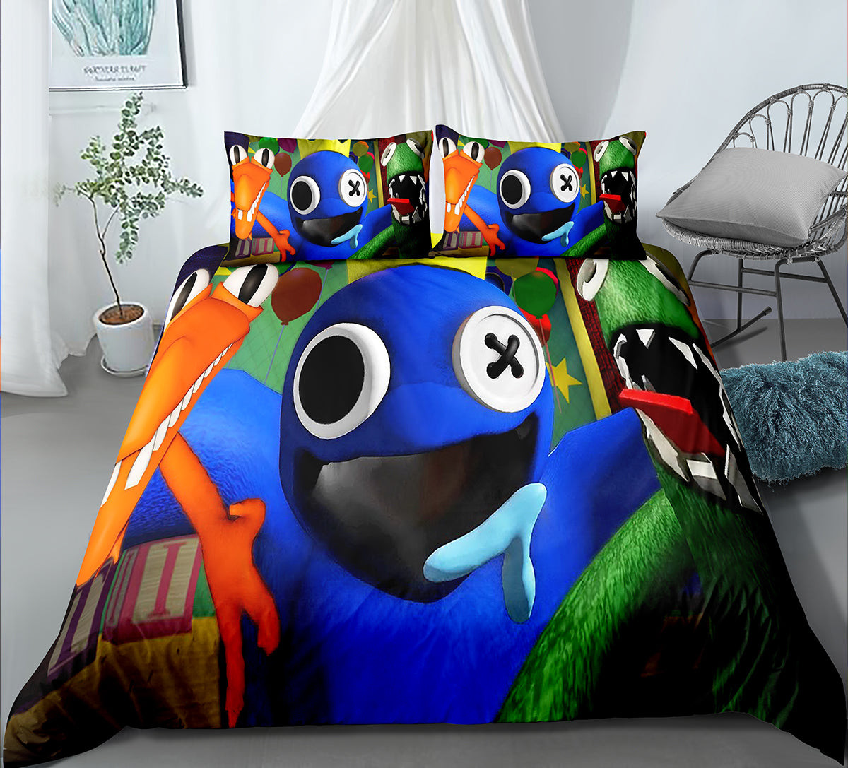 Rainbow Friends Quilt Cover Pillowcase Bedding Set Home Bedroom Decor