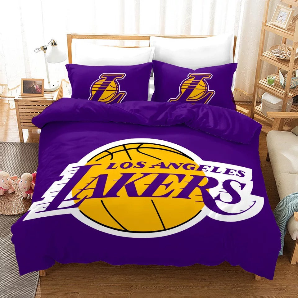 NBA Lakers Quilt Cover Pillowcase Bedding Set Home Bedroom Decor