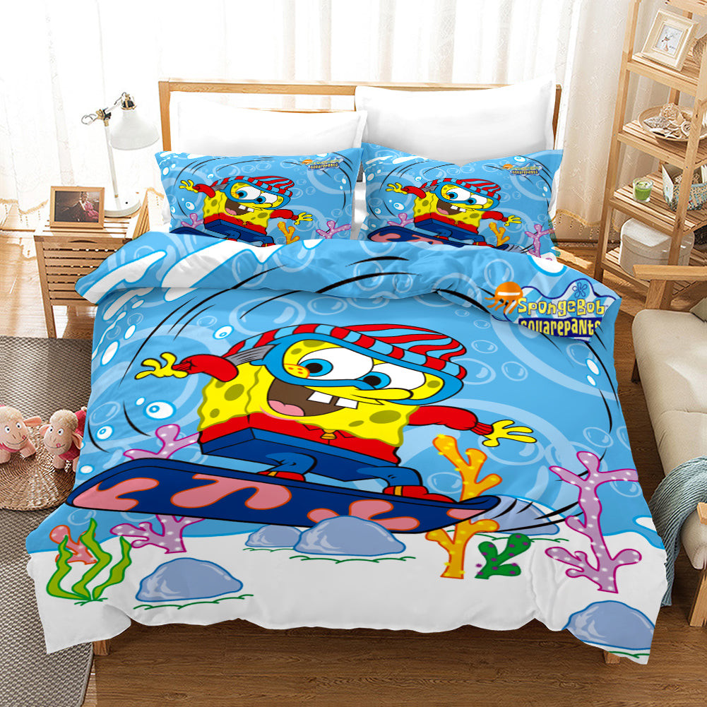 Spongebob Squarepants Quilt Cover Pillowcase Bedding Set Home Bedroom Decor