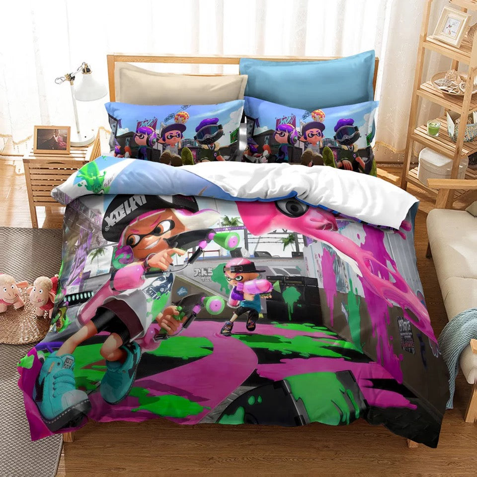 Splatoon Quilt Cover Pillowcase Bedding Set Home Bedroom Decor