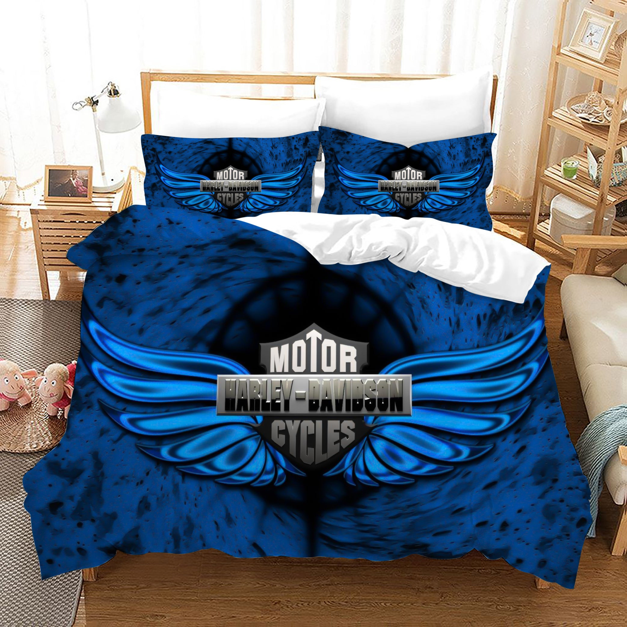 Motor Quilt Cover Pillowcase Bedding Set Home Bedroom Decor