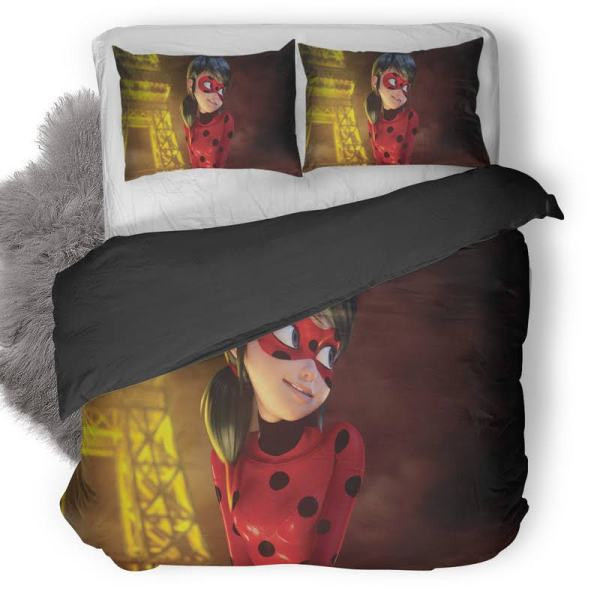 Ladybugs Cat Noir Quilt Cover Pillowcase Bedding Set Home Bedroom Decor