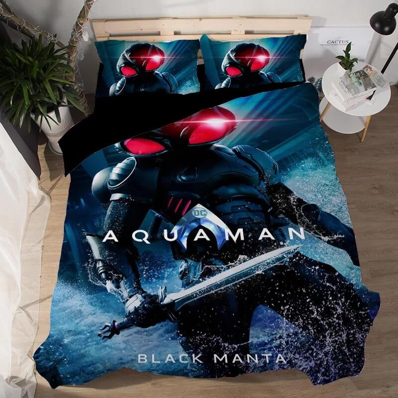Aquaman Black Manta Quilt Cover Pillowcase Bedding Set Home Bedroom Decor