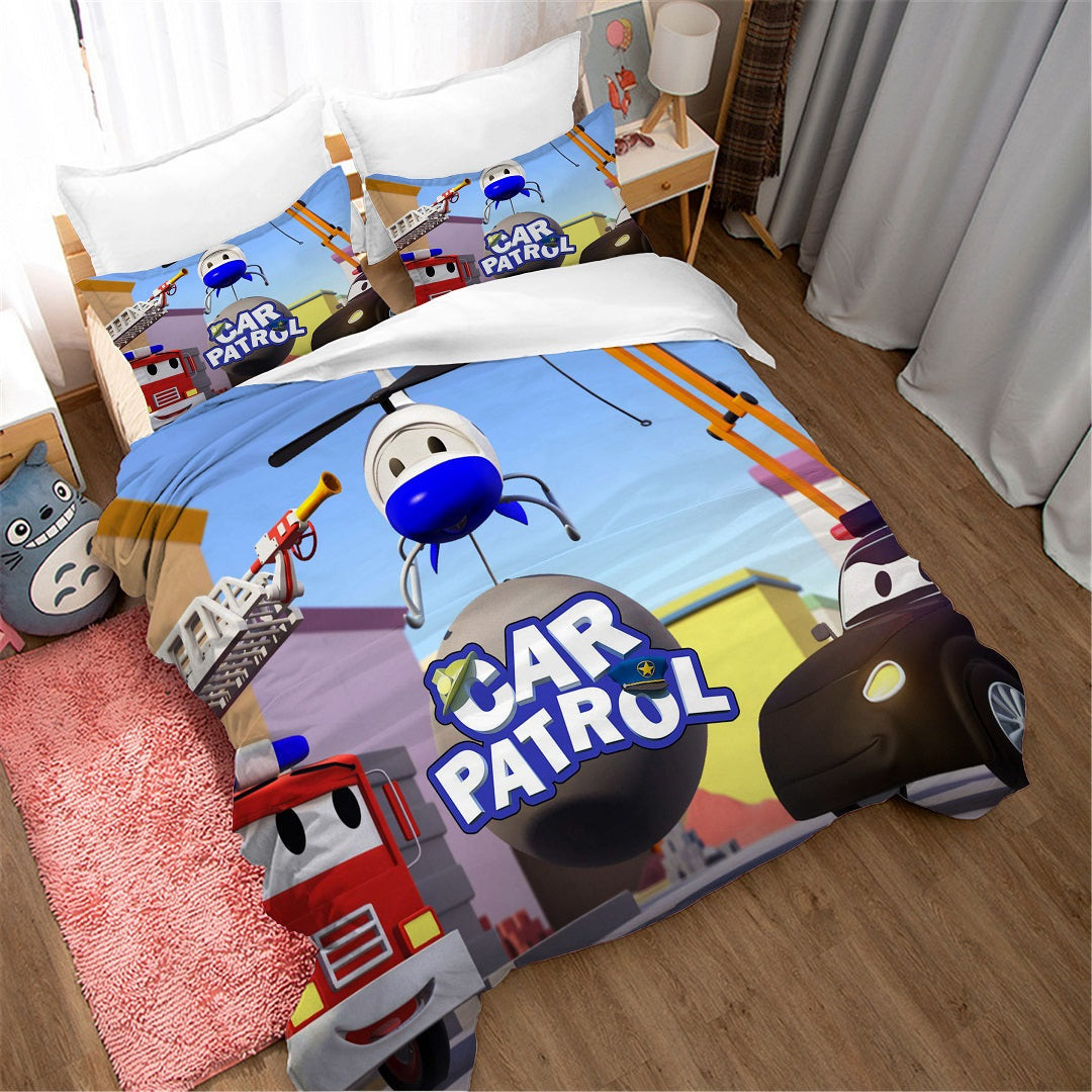 Car Patrol Quilt Cover Pillowcase Bedding Set Home Bedroom Decor