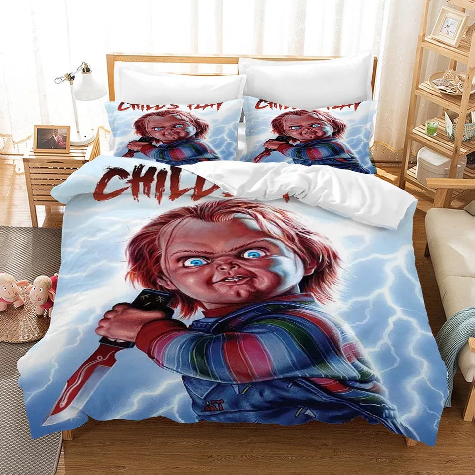 ChildS Play Chucky Horror Movie Quilt Cover Pillowcase Bedding Set Home Bedroom Decor