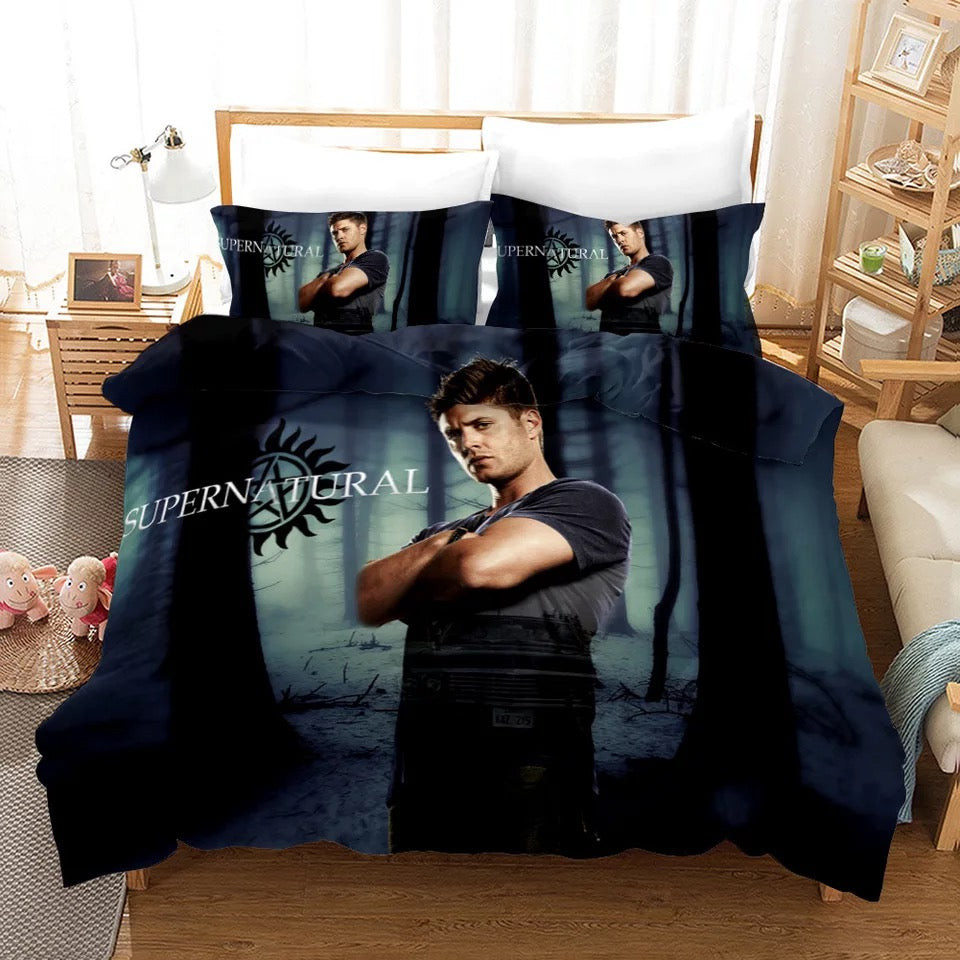 Supernatural Dean Sam Winchester Quilt Cover Pillowcase Bedding Set Home Bedroom Decor
