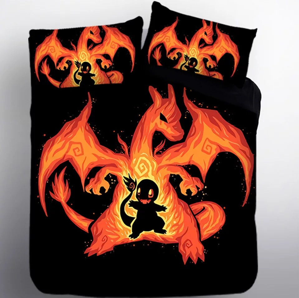 Pokemon Charmander Quilt Cover Pillowcase Bedding Set Home Bedroom Decor