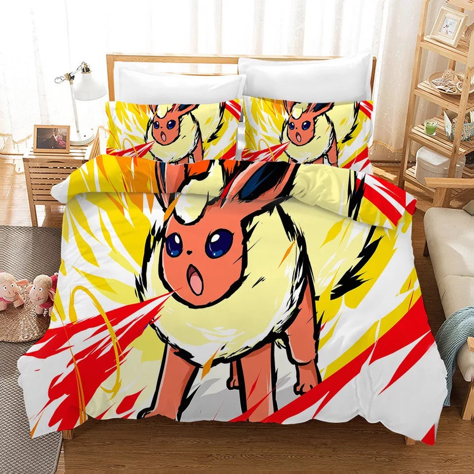 Pokemon Pikachu Flareon Quilt Cover Pillowcase Bedding Set Home Bedroom Decor