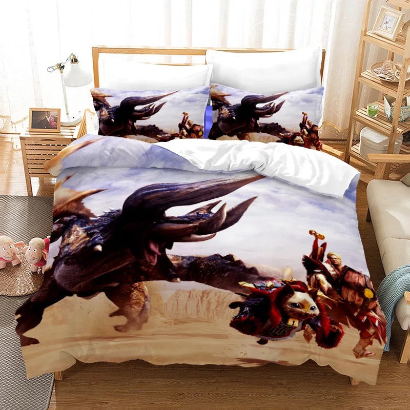Monster Hunter Quilt Cover Pillowcase Bedding Set Home Bedroom Decor