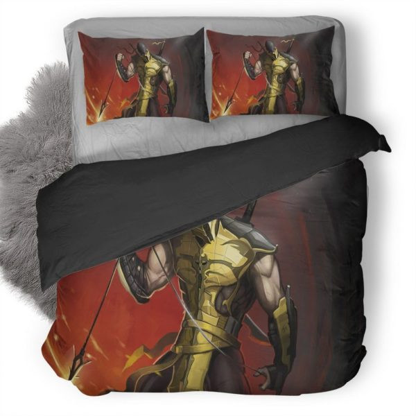 Mortal Kombat Scorpion Quilt Cover Pillowcase Bedding Set Home Bedroom Decor