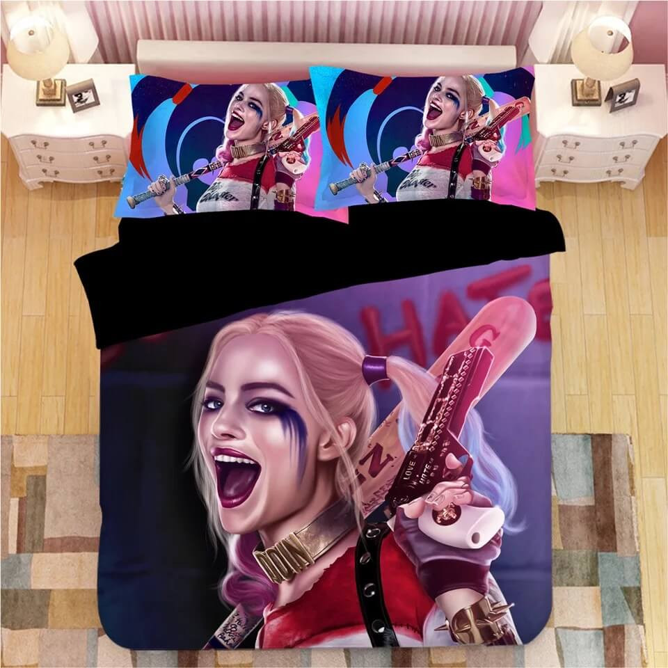 Dc Harley Quinn Quilt Cover Pillowcase Bedding Set Home Bedroom Decor