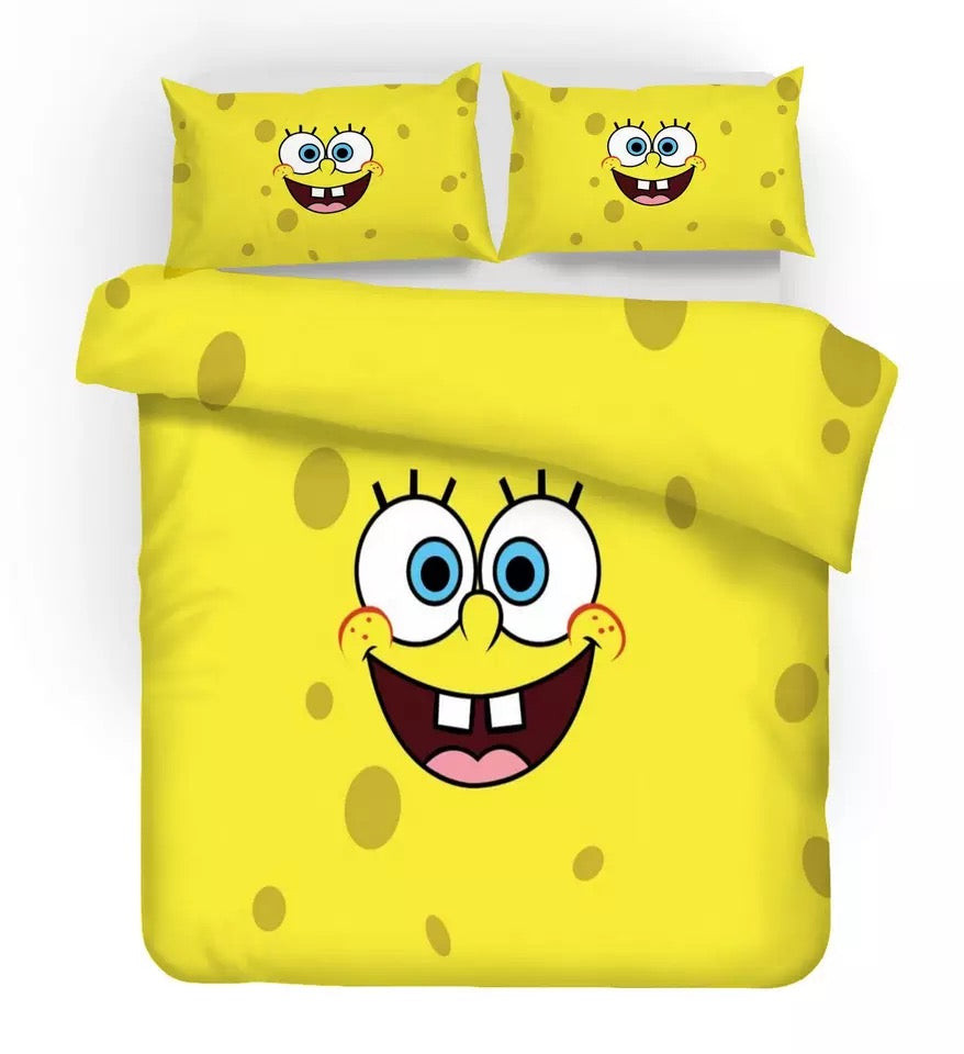 Square Pants Sponge Bob Quilt Cover Pillowcase Bedding Set Home Bedroom Decor