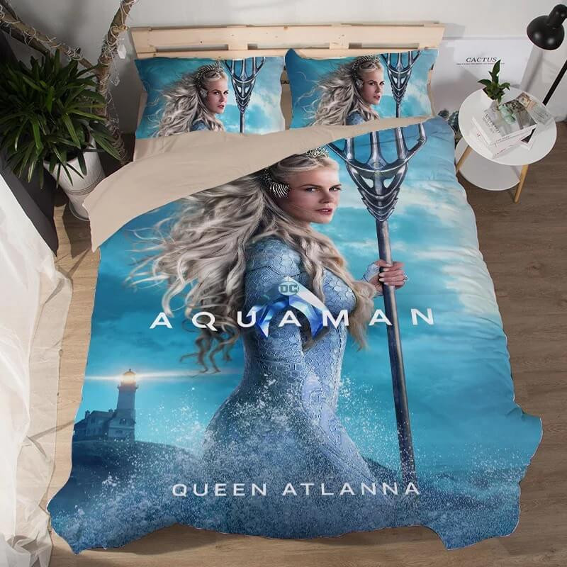 Aquaman Queen Atlanna Quilt Cover Pillowcase Bedding Set Home Bedroom Decor
