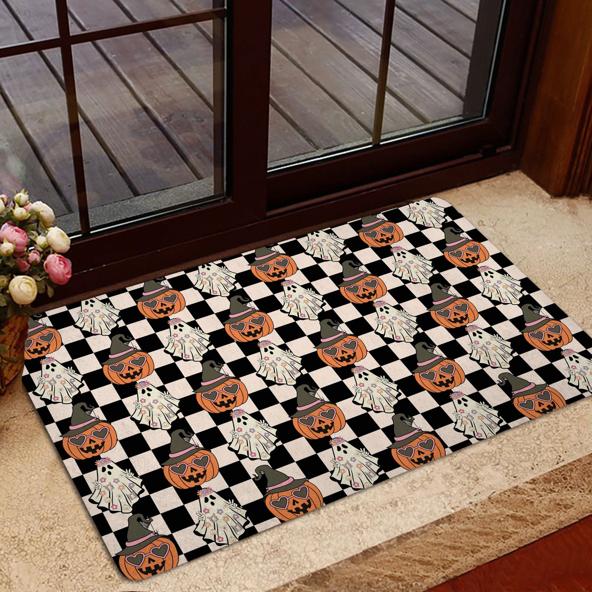 Retro Style Halloween Doormat, Ghost & Pumpkin Door Mat, Halloween Groovy Welcome Mat, Spooky Entrance Mat, Halloween Decor, Halloween Gift