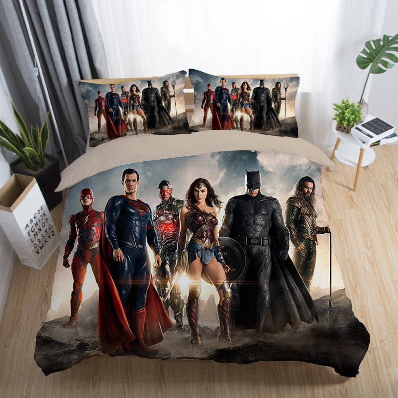 Justice League Quilt Cover Pillowcase Bedding Set Home Bedroom Decor