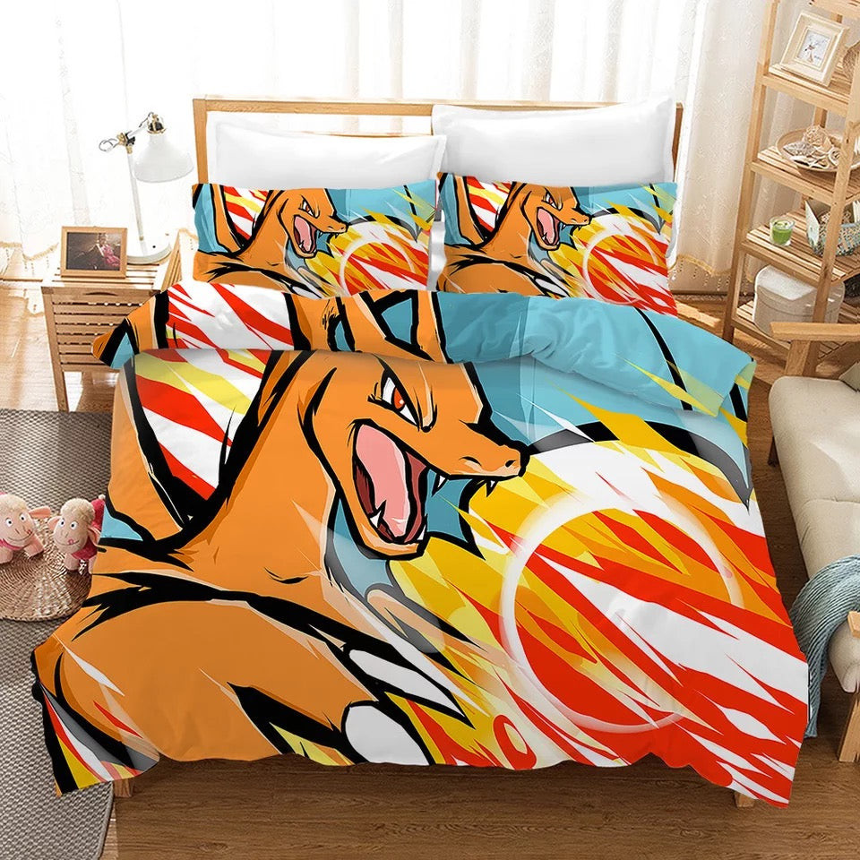 Pokemon Pikachu Charizard Quilt Cover Pillowcase Bedding Set Home Bedroom Decor