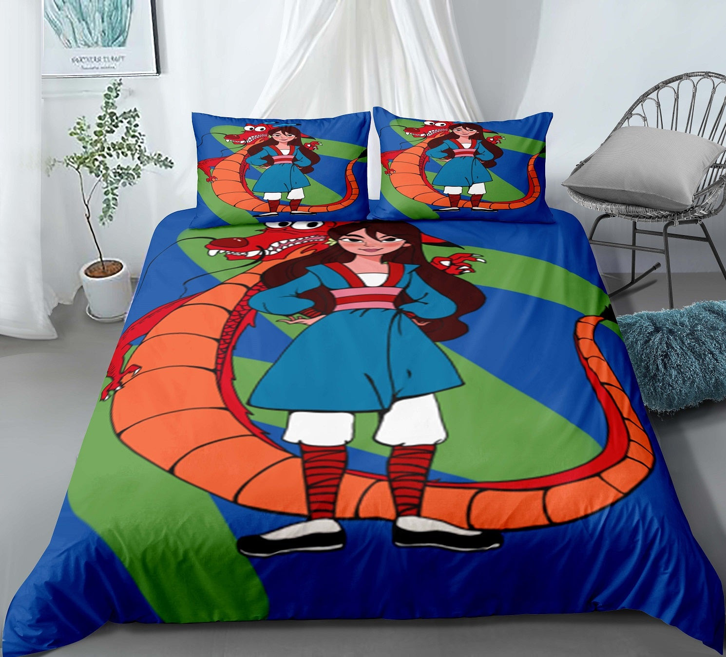 Mulan Quilt Cover Pillowcase Bedding Set Home Bedroom Decor