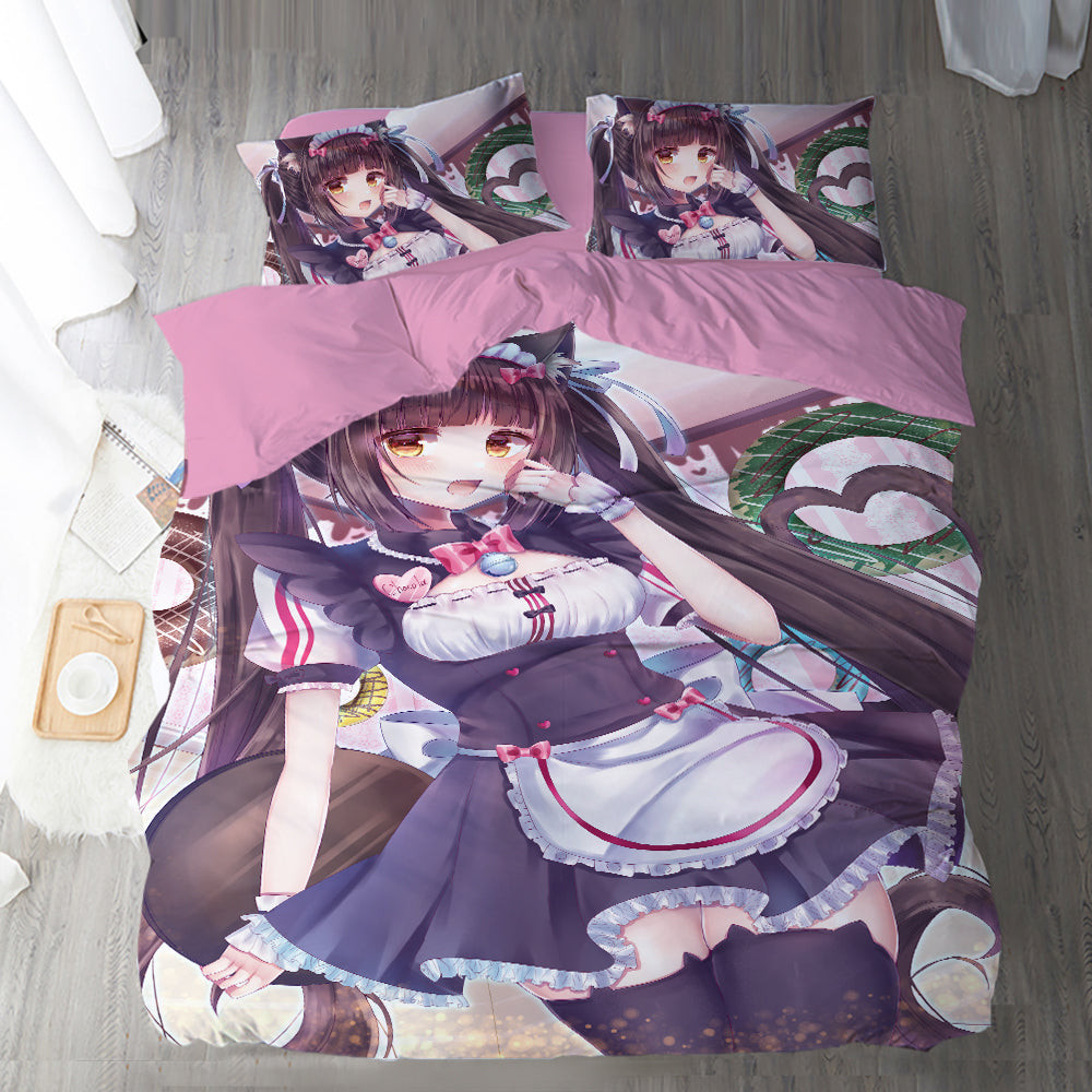 Nekopara Quilt Cover Pillowcase Bedding Set Home Bedroom Decor