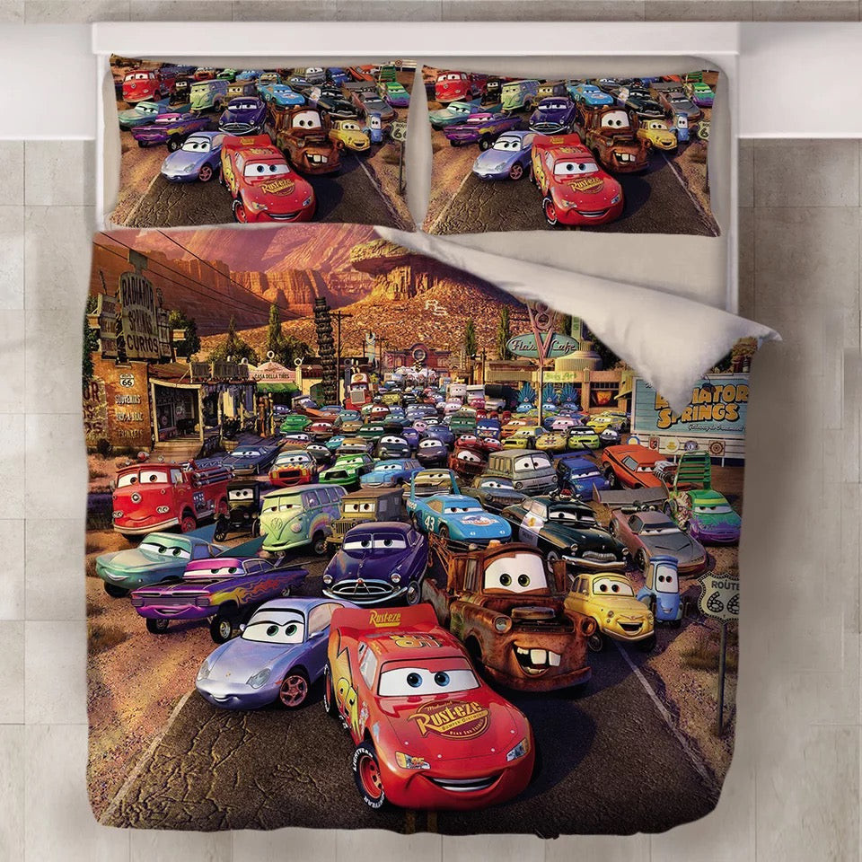 Movie Cars Lightning Mcqueen Quilt Cover Pillowcase Bedding Set Home Bedroom Decor
