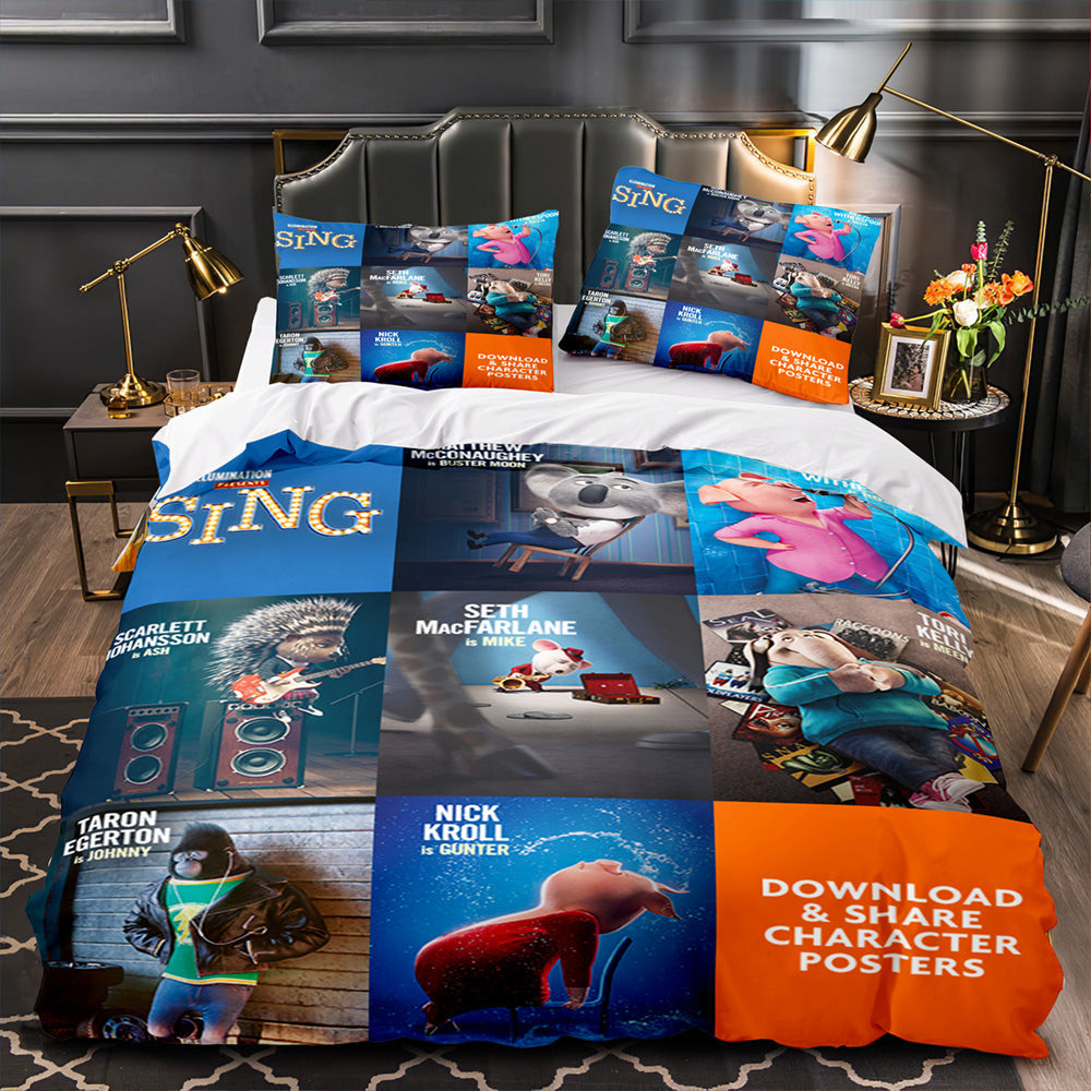 Sing 2 Quilt Cover Pillowcase Bedding Set Home Bedroom Decor